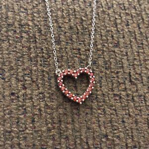 PAJ 925 Sterling Silver Red Stone Open Heart Pendant Necklace 17"